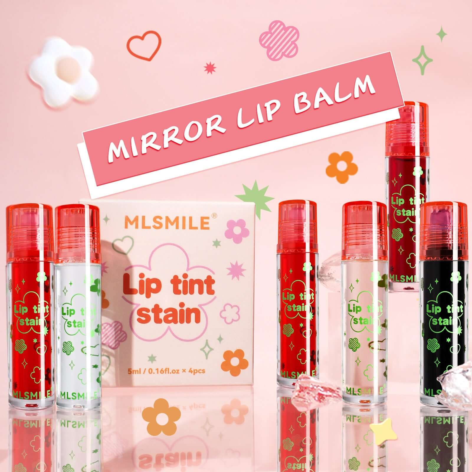Moisturizing Lip Gloss & Stain Set in colorful packaging with lip balm tubes, showcasing hydrating lip tint options.