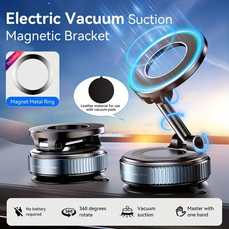 360° Foldable Magnetic Phone Holder, Vacuum Mount, Aluminum Alloy, Universal for Cars, Gyms & Mirrors