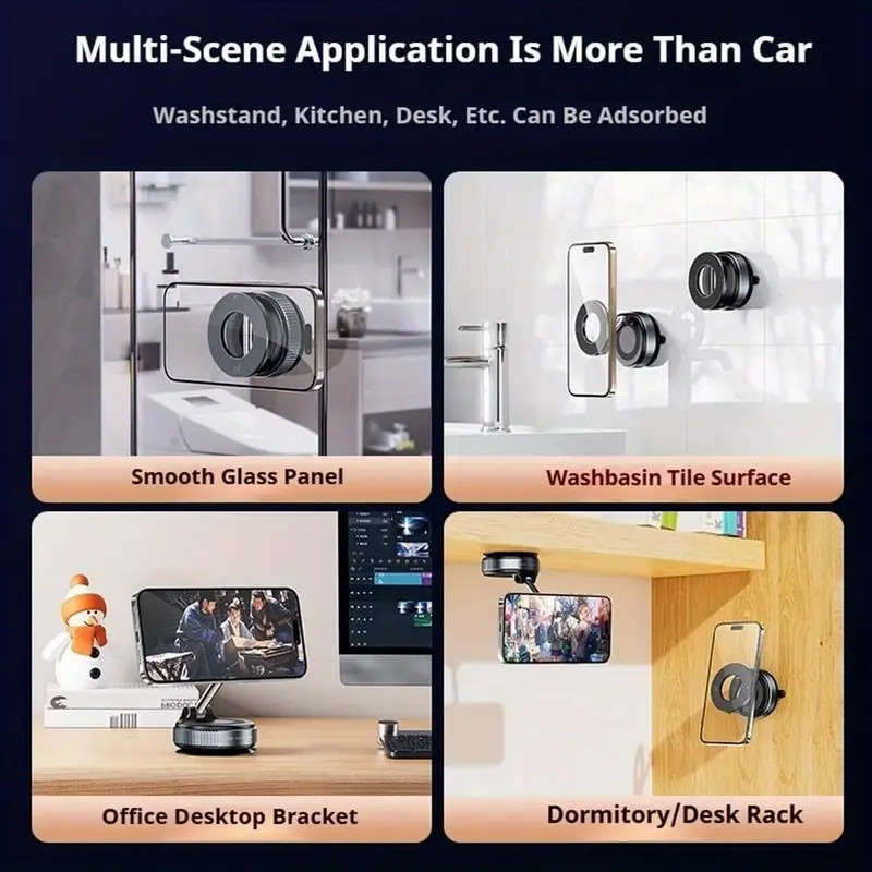 360° Foldable Magnetic Phone Holder, Vacuum Mount, Aluminum Alloy, Universal for Cars, Gyms & Mirrors