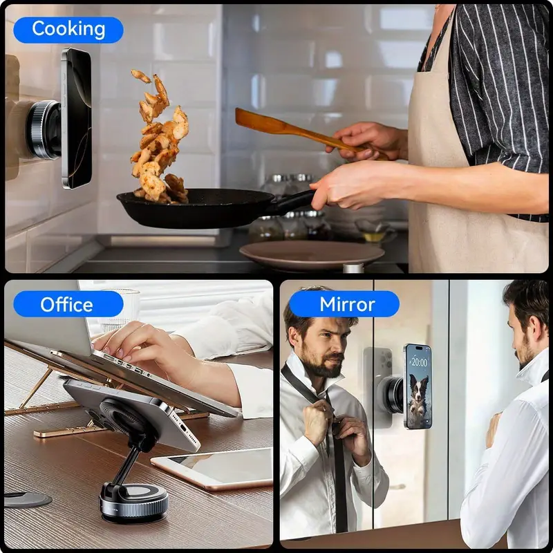 360° Foldable Magnetic Phone Holder, Vacuum Mount, Aluminum Alloy, Universal for Cars, Gyms & Mirrors