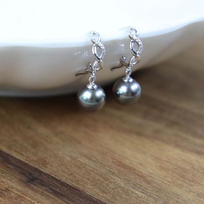 “Elegant black pearl drop earrings for women birthday present”