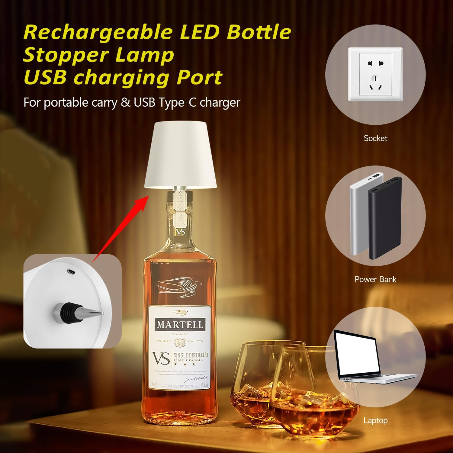 Portable Wireless Bottle Lamp for Bars & Home - Rechargeable Wine Bottle Light