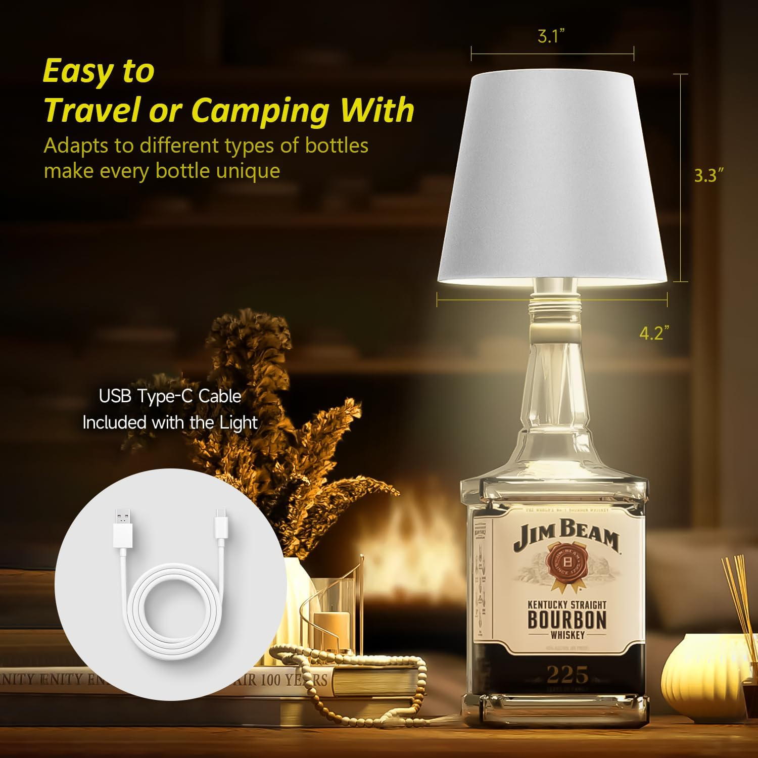 Portable Wireless Bottle Lamp for Bars & Home - Rechargeable Wine Bottle Light