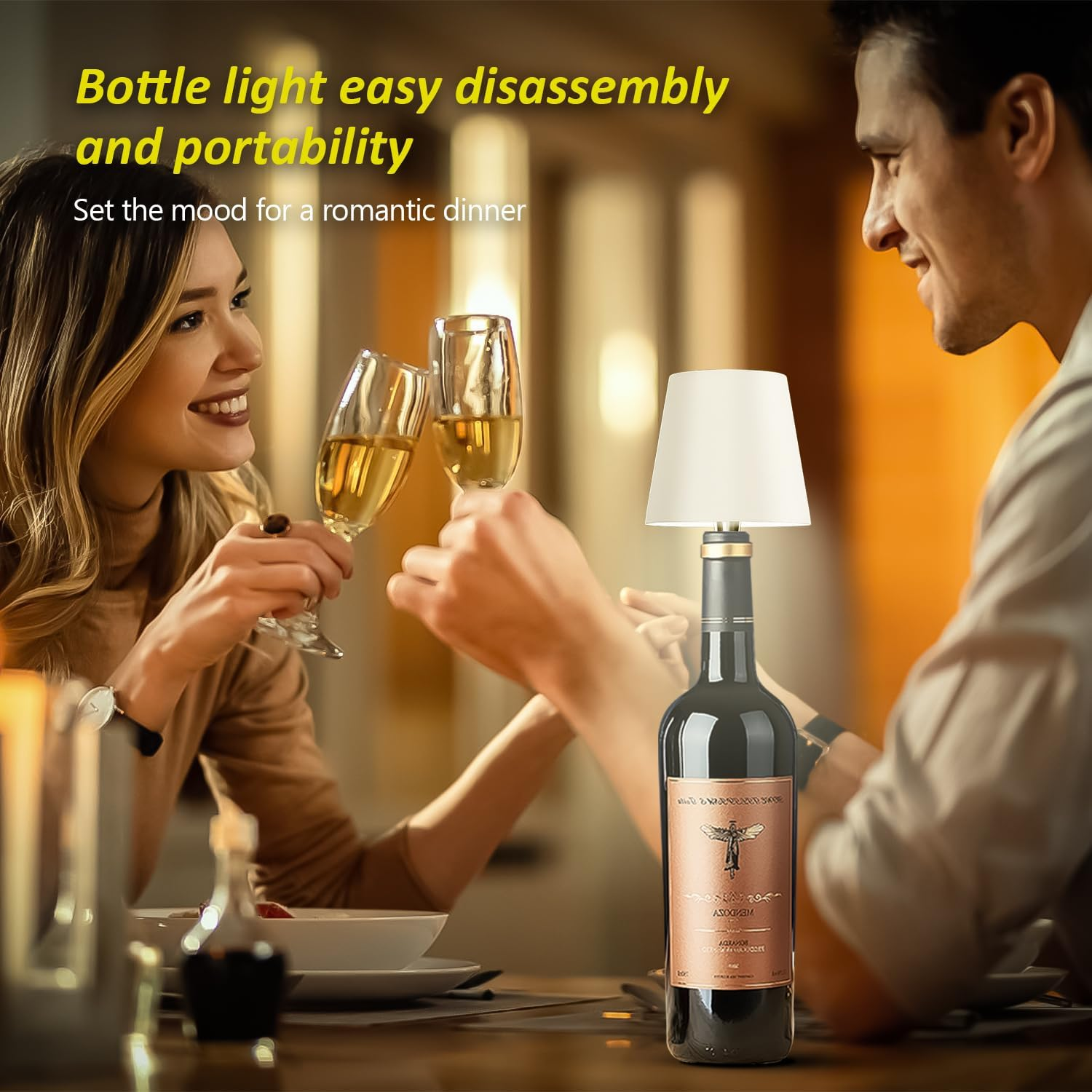 Portable Wireless Bottle Lamp for Bars & Home - Rechargeable Wine Bottle Light