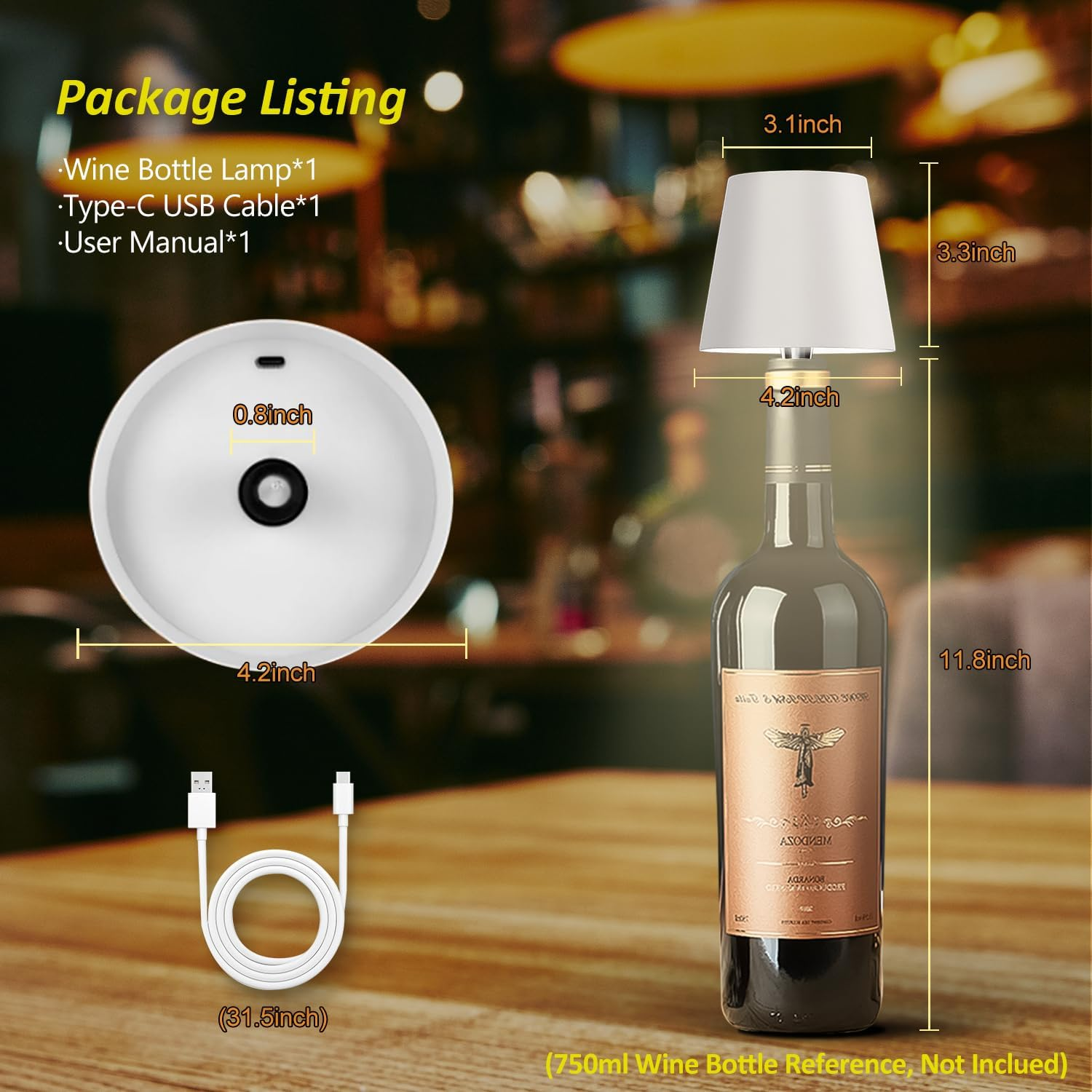 Portable Wireless Bottle Lamp for Bars & Home - Rechargeable Wine Bottle Light