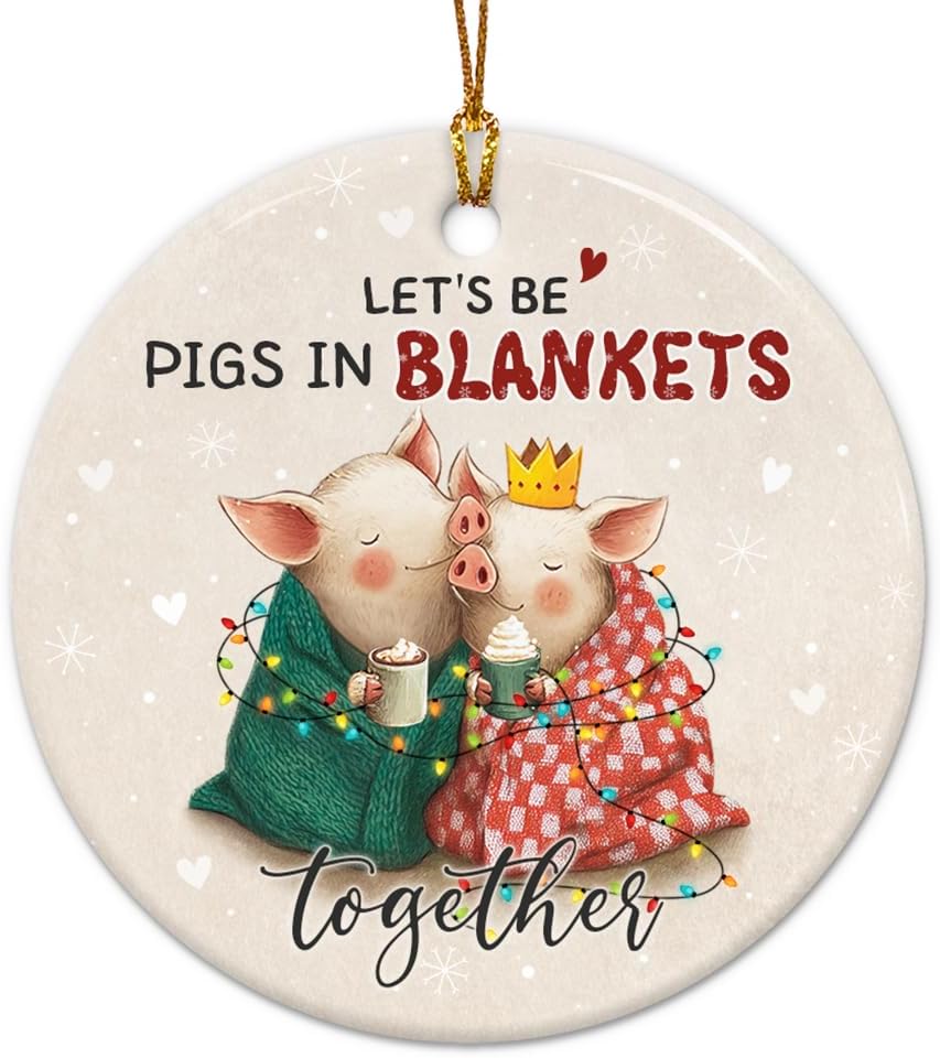 “Couples Christmas Ornament 2025 Pigs in Blankets Ceramic Decor”