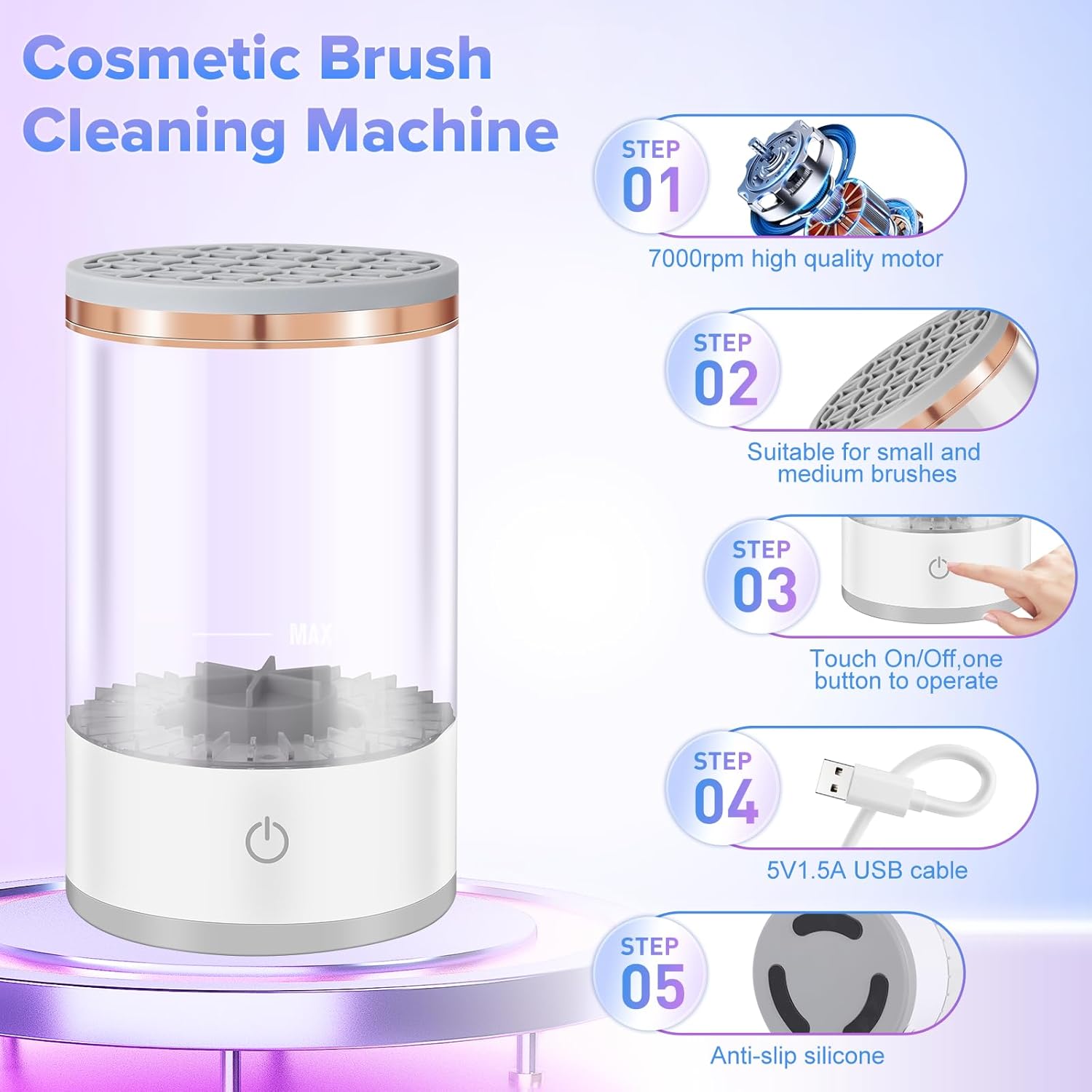 Automatic Electric Makeup Brush Cleaner & Dryer Kit with Mat