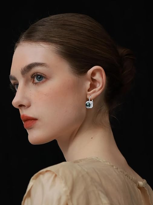 “High-quality black pearl earrings gift for wife and mom”