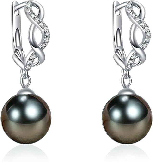 “Tahitian black pearl earrings in gold plated sterling silver luxury gift”