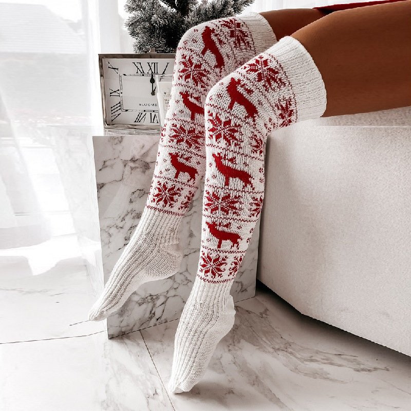 Thigh-High Christmas Knitted Socks - Over-the-Knee Warm Elk & Snowflake Stockings - Image 4