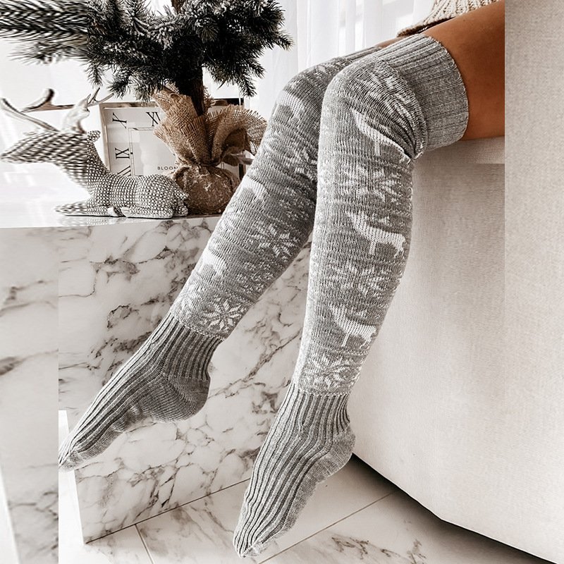 Thigh-High Christmas Knitted Socks - Over-the-Knee Warm Elk & Snowflake Stockings - Image 8
