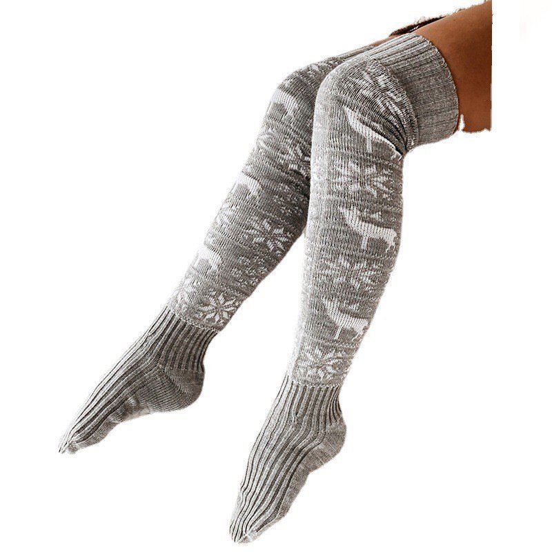 Thigh-High Christmas Knitted Socks - Over-the-Knee Warm Elk & Snowflake Stockings - Image 3