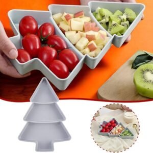Christmas Tree Shaped Snack Plate - Divided 3-Compartment Fruit & Candy Tray