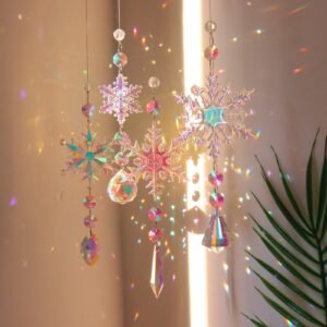 K9 Crystal Christmas Snowflake Sun Catcher - Rainbow Prism Window Pendant