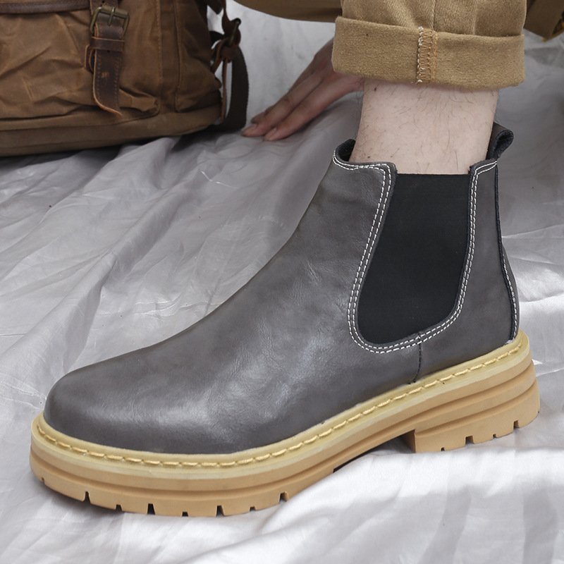 Trendy Thick-soled Work Boots Retro British Style Fleece-lined Men's Boots - Image 4