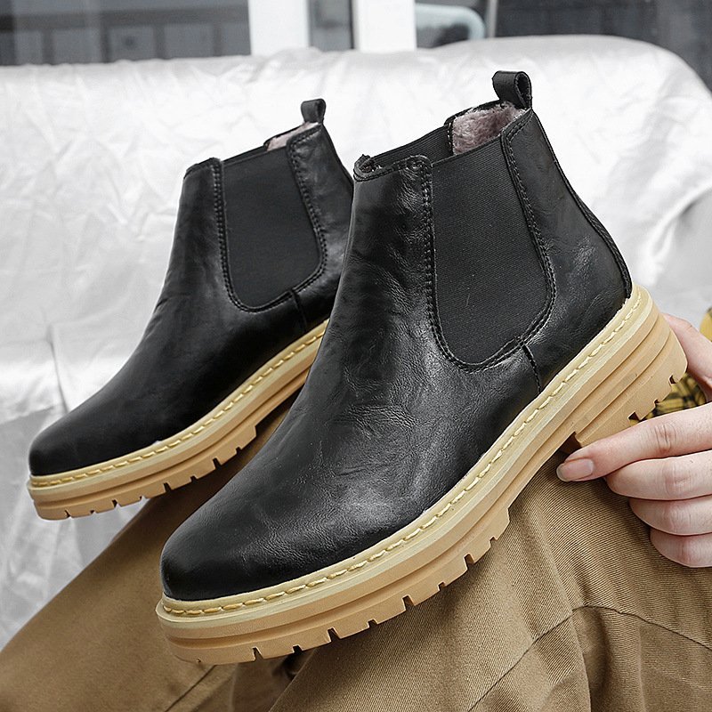 Trendy Thick-soled Work Boots Retro British Style Fleece-lined Men's Boots - Image 7