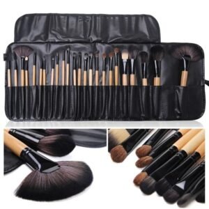 24-Piece Professional Makeup Brush Set with Luxury PU Leather Travel Bag