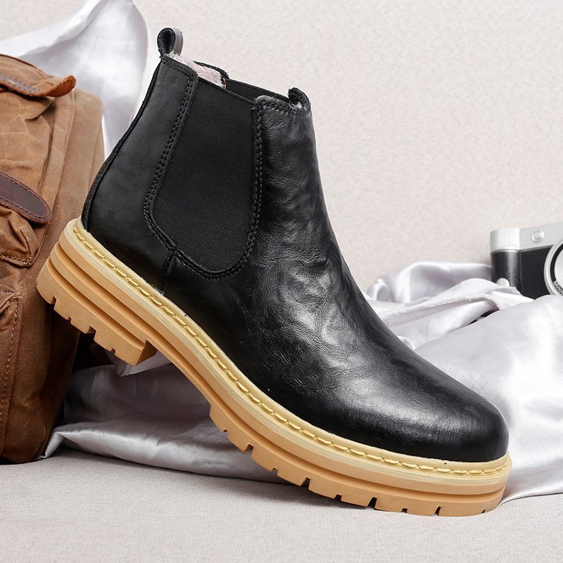 Trendy Thick-soled Work Boots Retro British Style Fleece-lined Men's Boots - Image 5