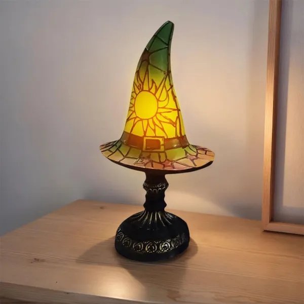 Witch Hat Lamps, Handcrafted Stained Glass Resin Wizard Hat Light Gothic Table Lamp For Halloween Decor, Spooky Night Light For Bedroom And Indoor Parties, Unique Wiccan Gift - Image 3