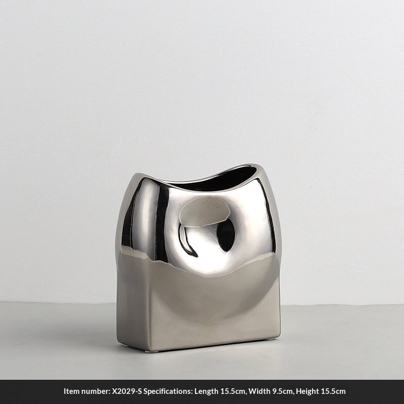 Light-luxury Silver-plated Ceramic Vase Decoration For Home Decor - Image 4