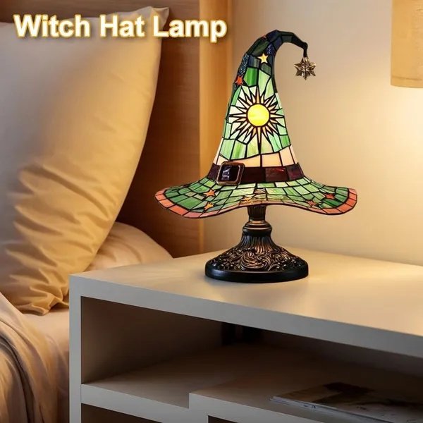 Witch Hat Lamps, Handcrafted Stained Glass Resin Wizard Hat Light Gothic Table Lamp For Halloween Decor, Spooky Night Light For Bedroom And Indoor Parties, Unique Wiccan Gift - Image 5